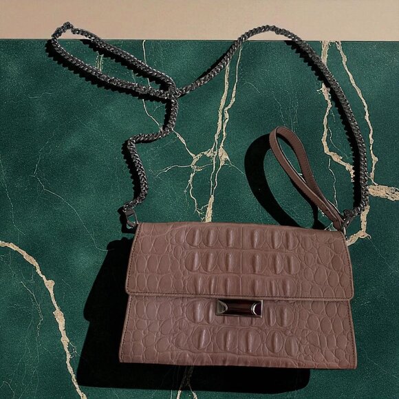 MIU MIU Mauve Crocodile Embossed Leather Clutch Crossbody Bag - Picture 1 of 13